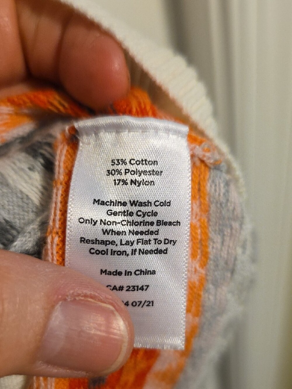 Talbots Cream Fair Isle Crewneck Sweater with Orange & Gray Accents - Picture 4 of 6